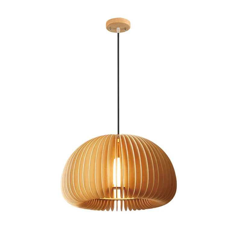 Covewood Harvest Pumpkin Wooden Pendant Light With Adjustable Height