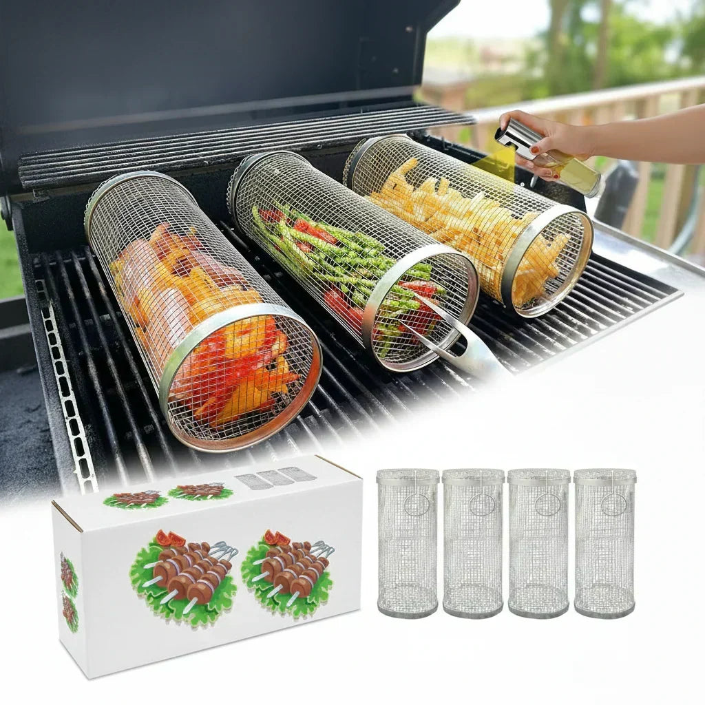 سلة شواء دوّارة من الفولاذ المقاوم للصدأ AeroGrill — تصميم للطهي المتساوي بزاوية 360°
