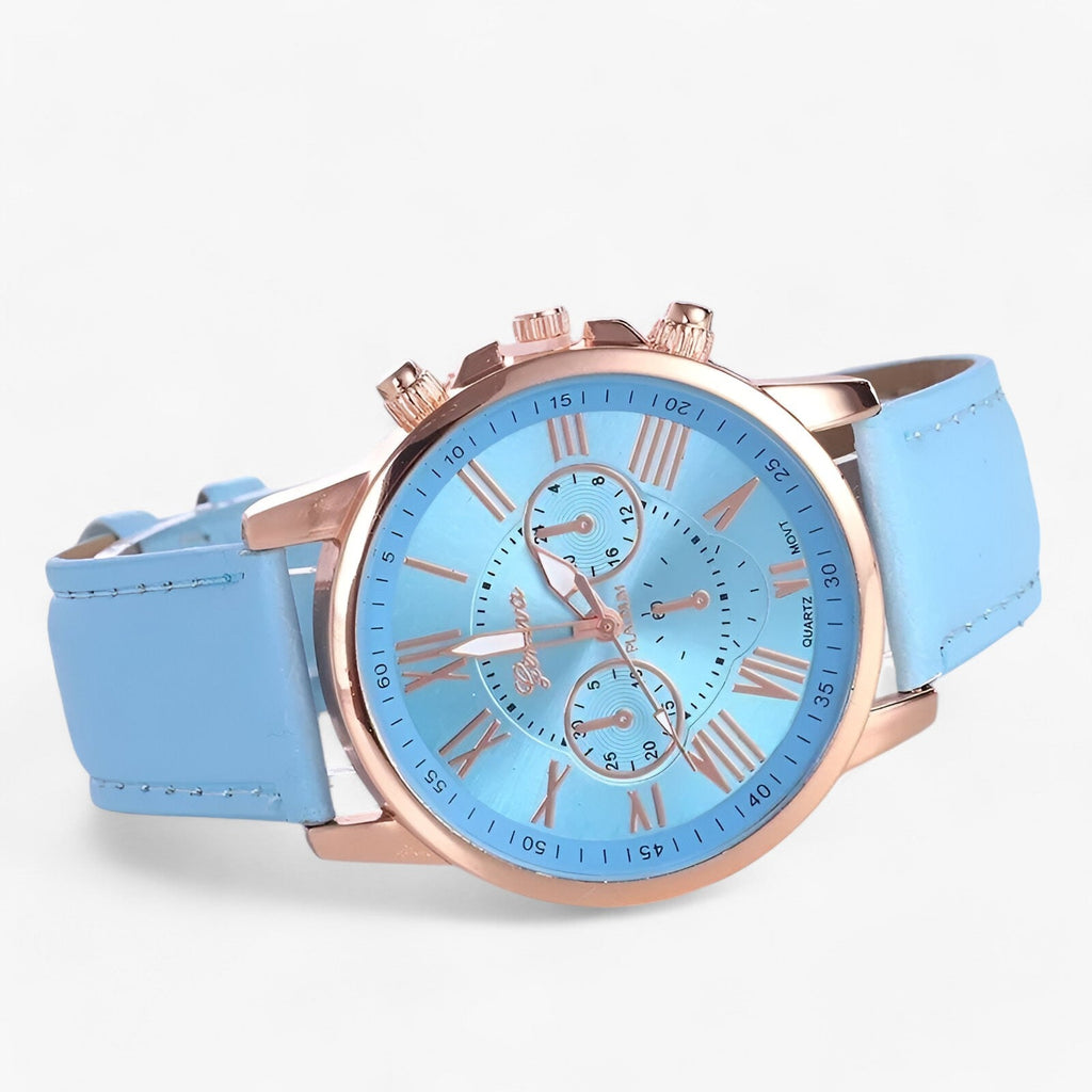 Elegant klassisk damklocka - armband i äkta läder