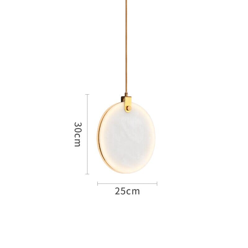 Round Marble Stone Pendant Light With White Resin Shade And Gold Accents