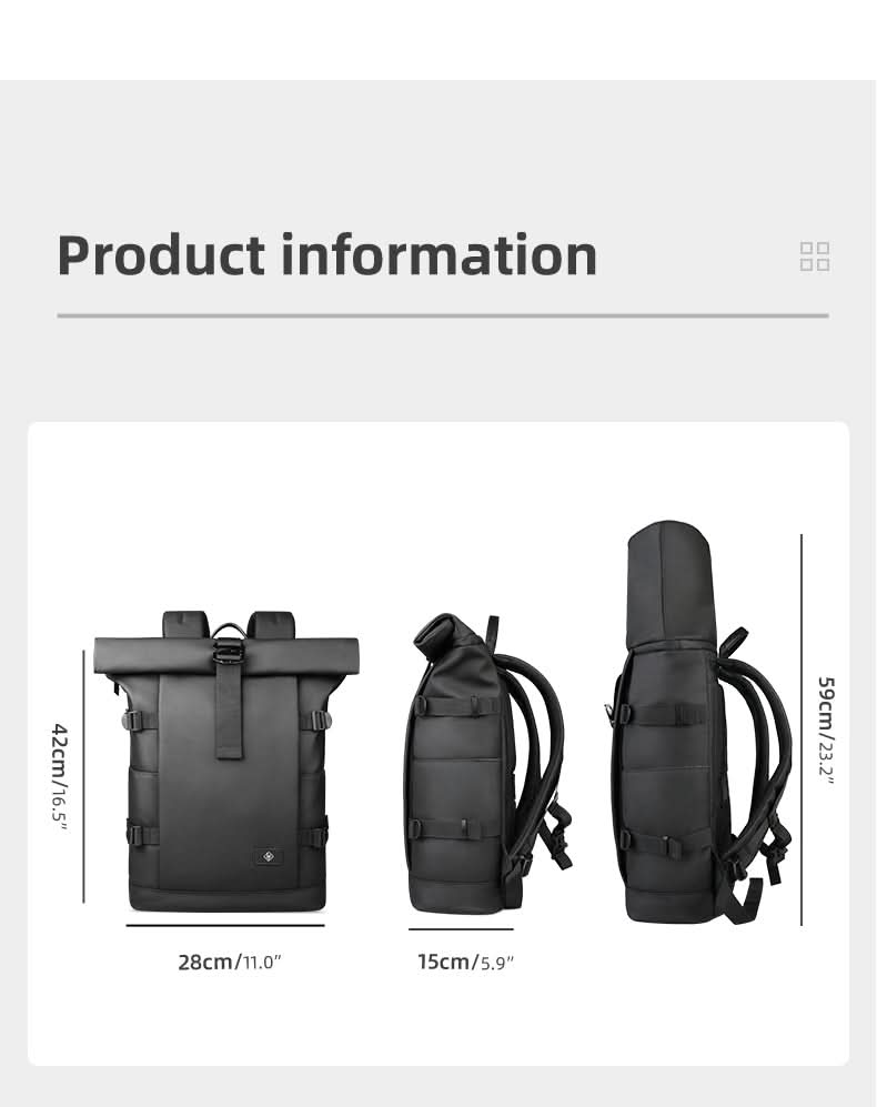 TrailNova Expandable Outdoor Backpack — Laptop Compartment, Roll-Top Closure, Large Capacity