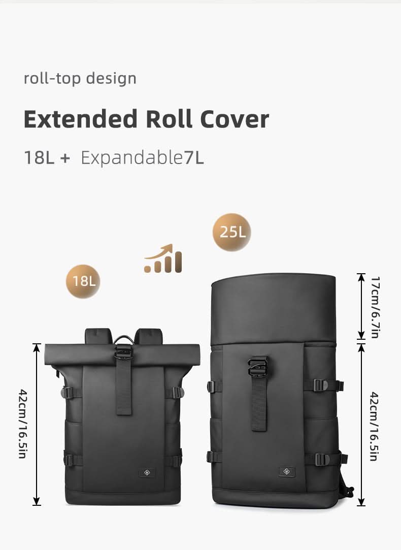 TrailNova Expandable Outdoor Backpack — Laptop Compartment, Roll-Top Closure, Large Capacity