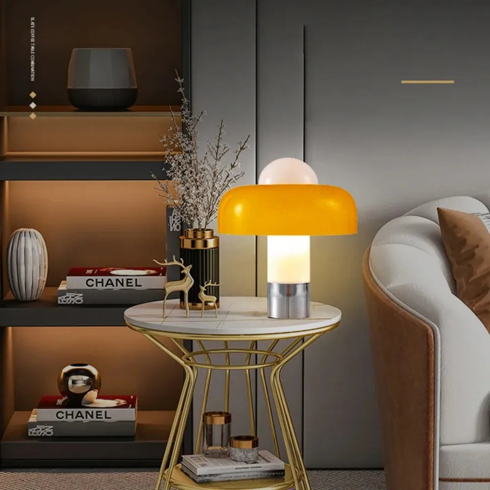Aurelio | Orange Glass Bauhaus Mushroom Accent Lamp
