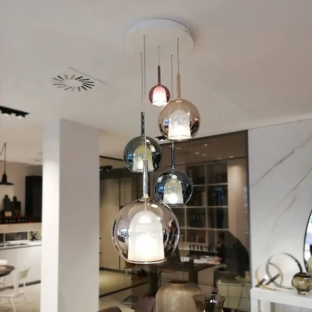 Nyara Nordic LED Glass Pendant Light with Double Shade