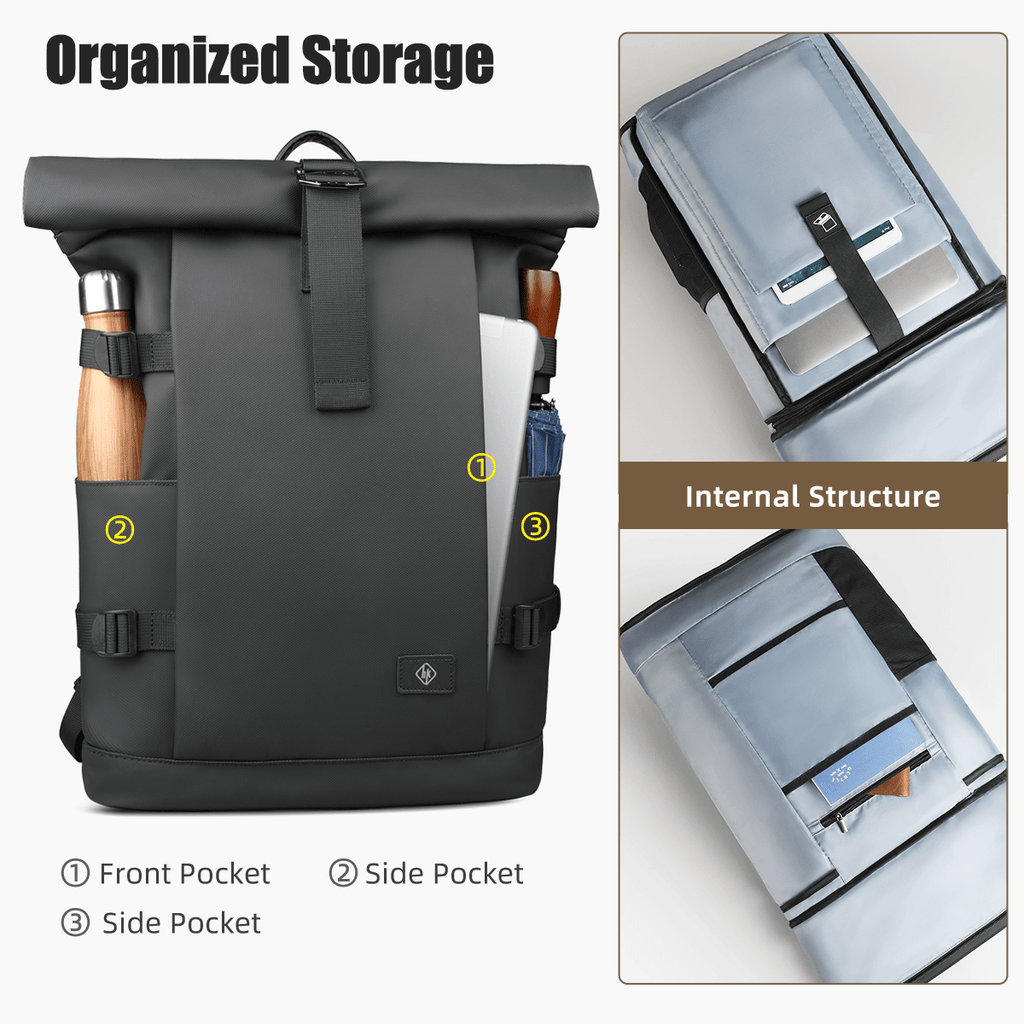 TrailNova Expandable Outdoor Backpack — Laptop Compartment, Roll-Top Closure, Large Capacity