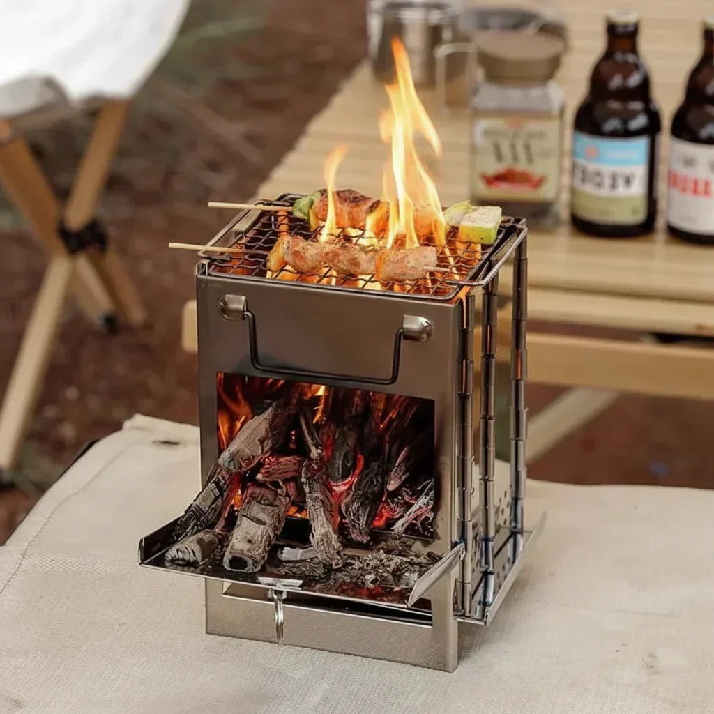 TrailNova Portable Stainless Steel Camping Stove — Foldable Gas-Free Campfire Burner