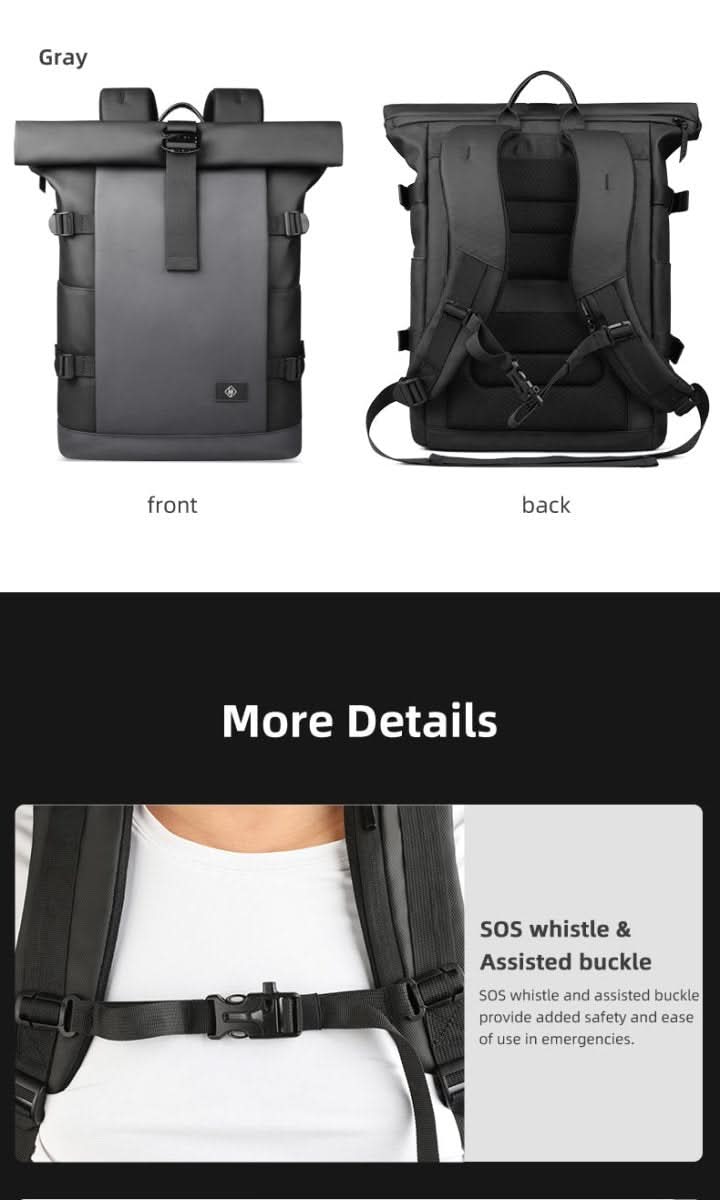 TrailNova Expandable Outdoor Backpack — Laptop Compartment, Roll-Top Closure, Large Capacity