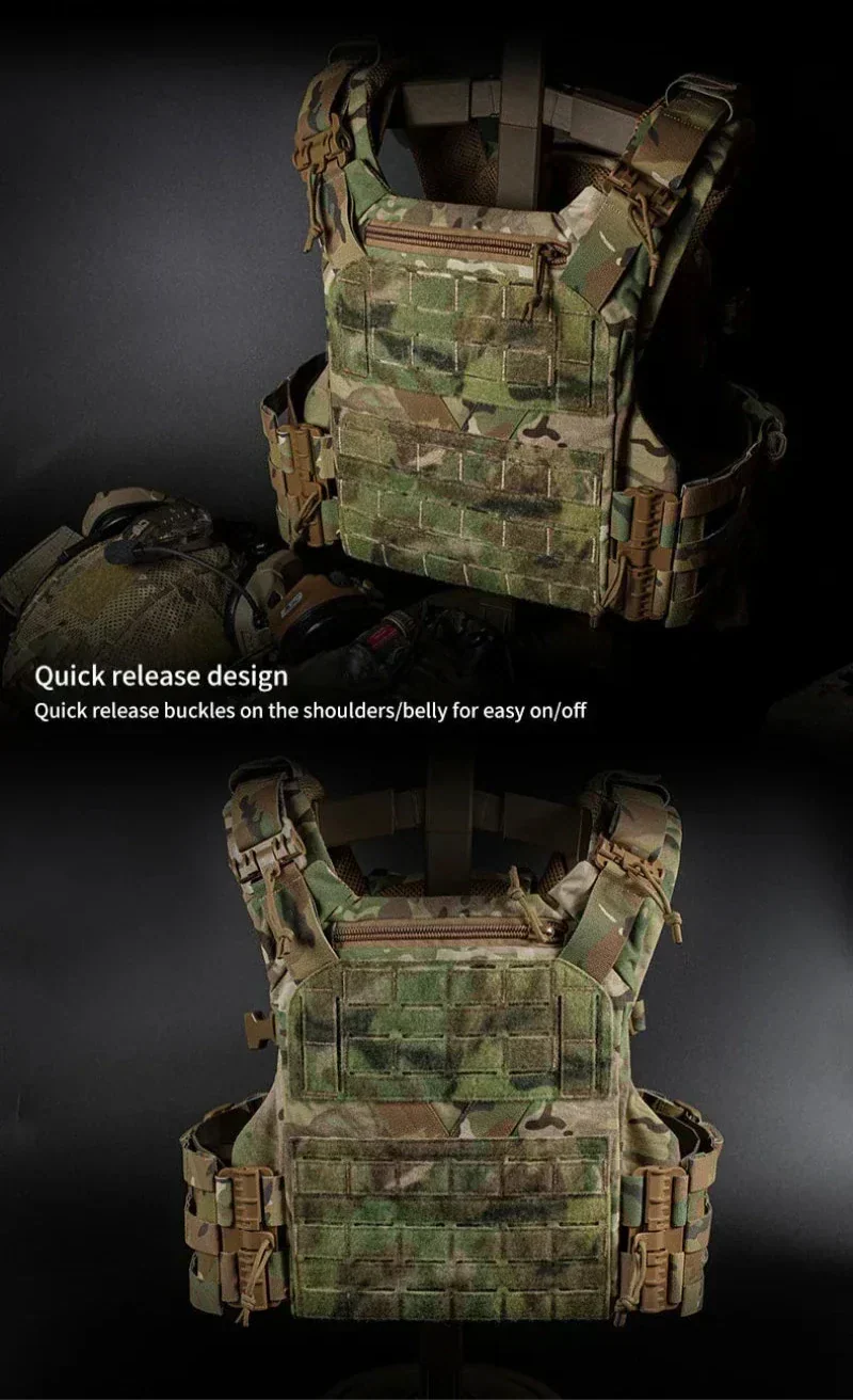 Chaleco portaplacas modular Vanguard Armor — MOLLE cortado con láser, arnés de liberación rápida