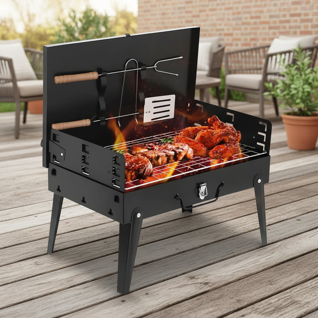 TrailPeak Fold Grill — sammenklappelig bærbar stålgrill til hjem og have