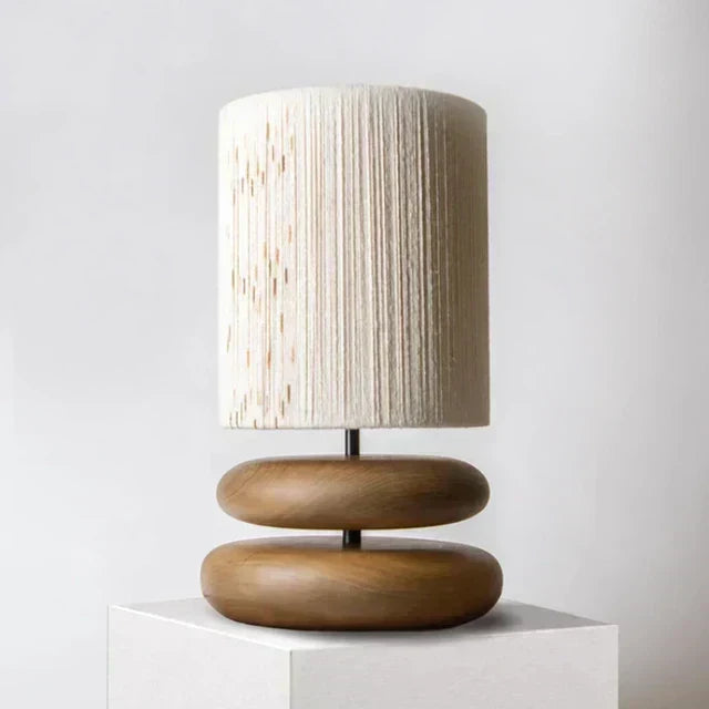 Nova Bedside Table Lamp — Soft Fabric Shade and Walnut Base