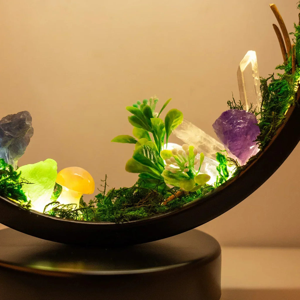 Light Spell Night Light — Round Frame, Plants & Crystals