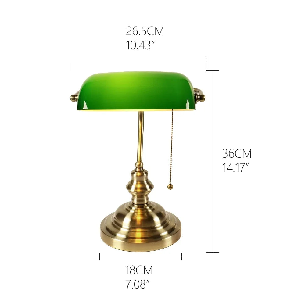 Solara Banker Desk Lamp in Vintage Green Shade for Desk