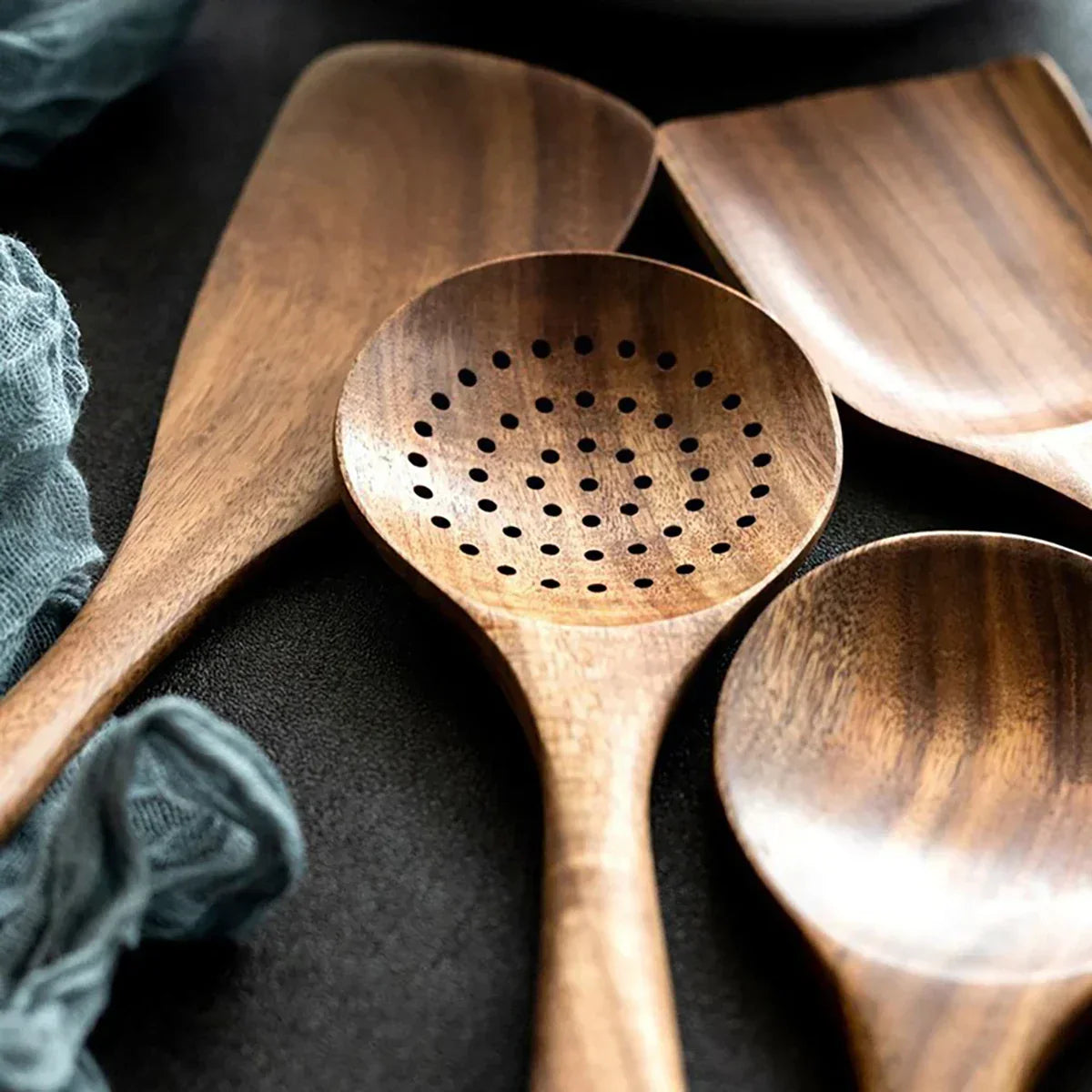 NaturPur Wooden Cooking Utensil Set — Storage Basket Included