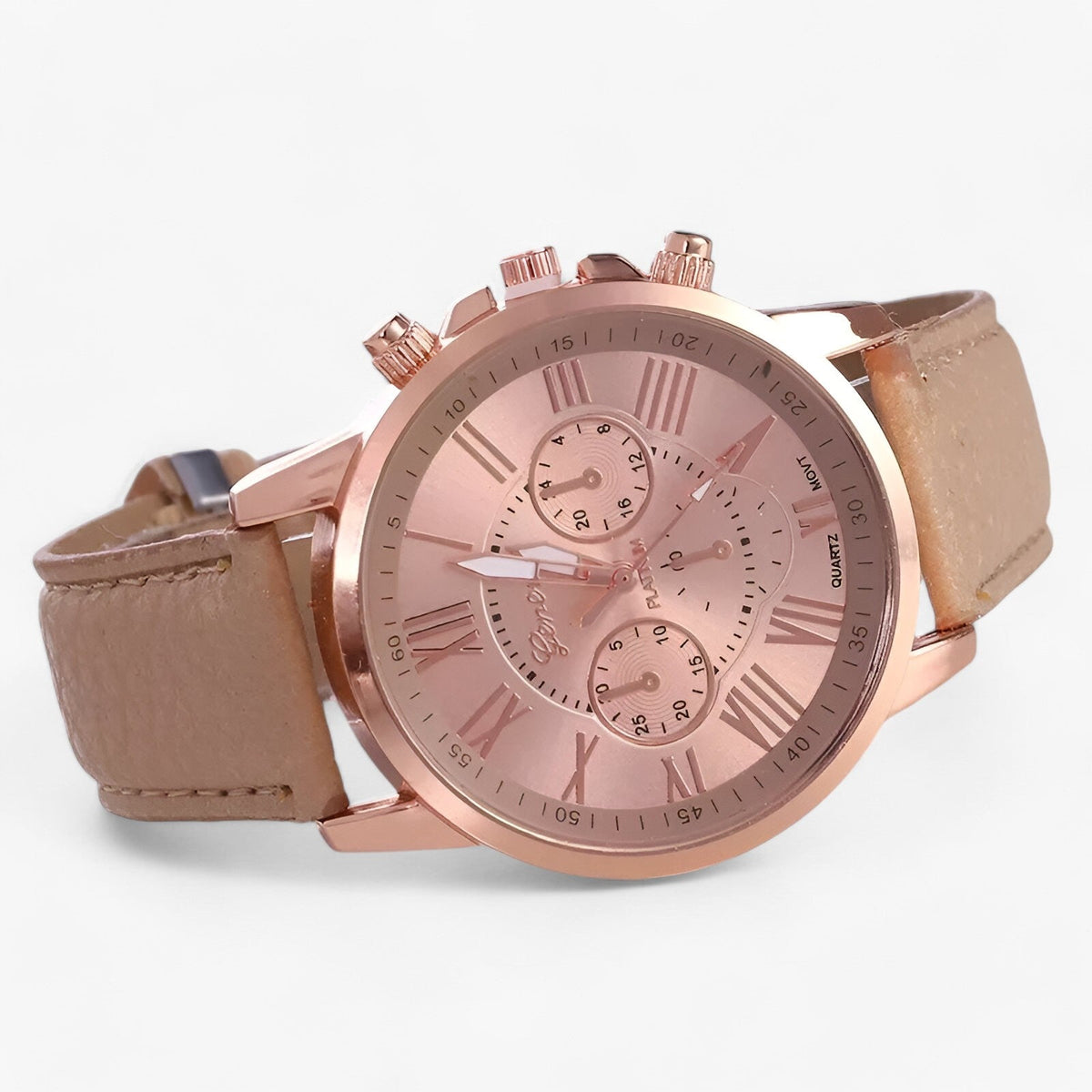 Elegant klassisk damklocka - armband i äkta läder