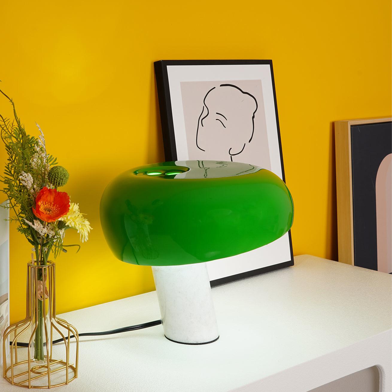 Vestra Marble Table Lamp With Enamelled Metal Reflector And Carrara Base
