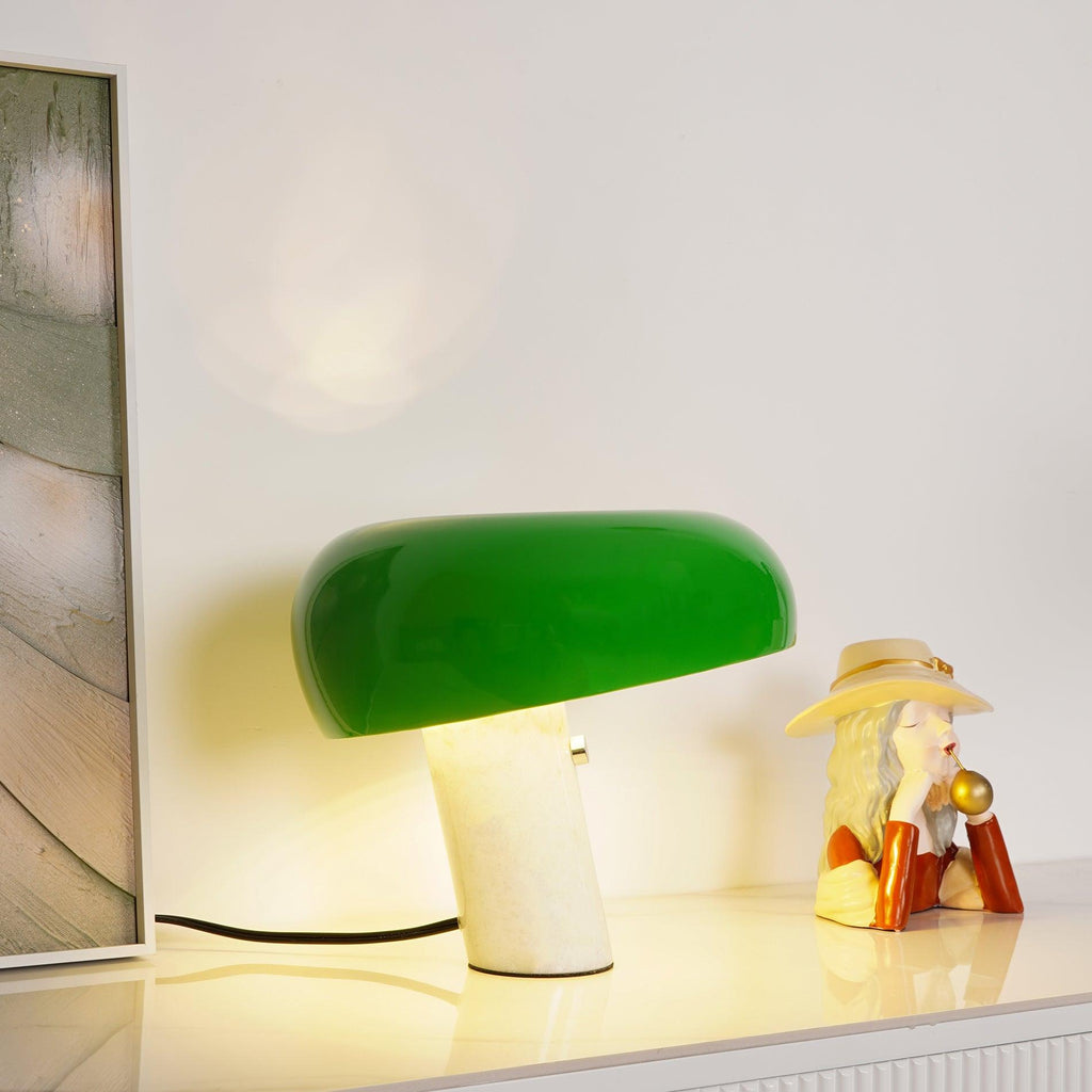 Vestra Marble Table Lamp With Enamelled Metal Reflector And Carrara Base