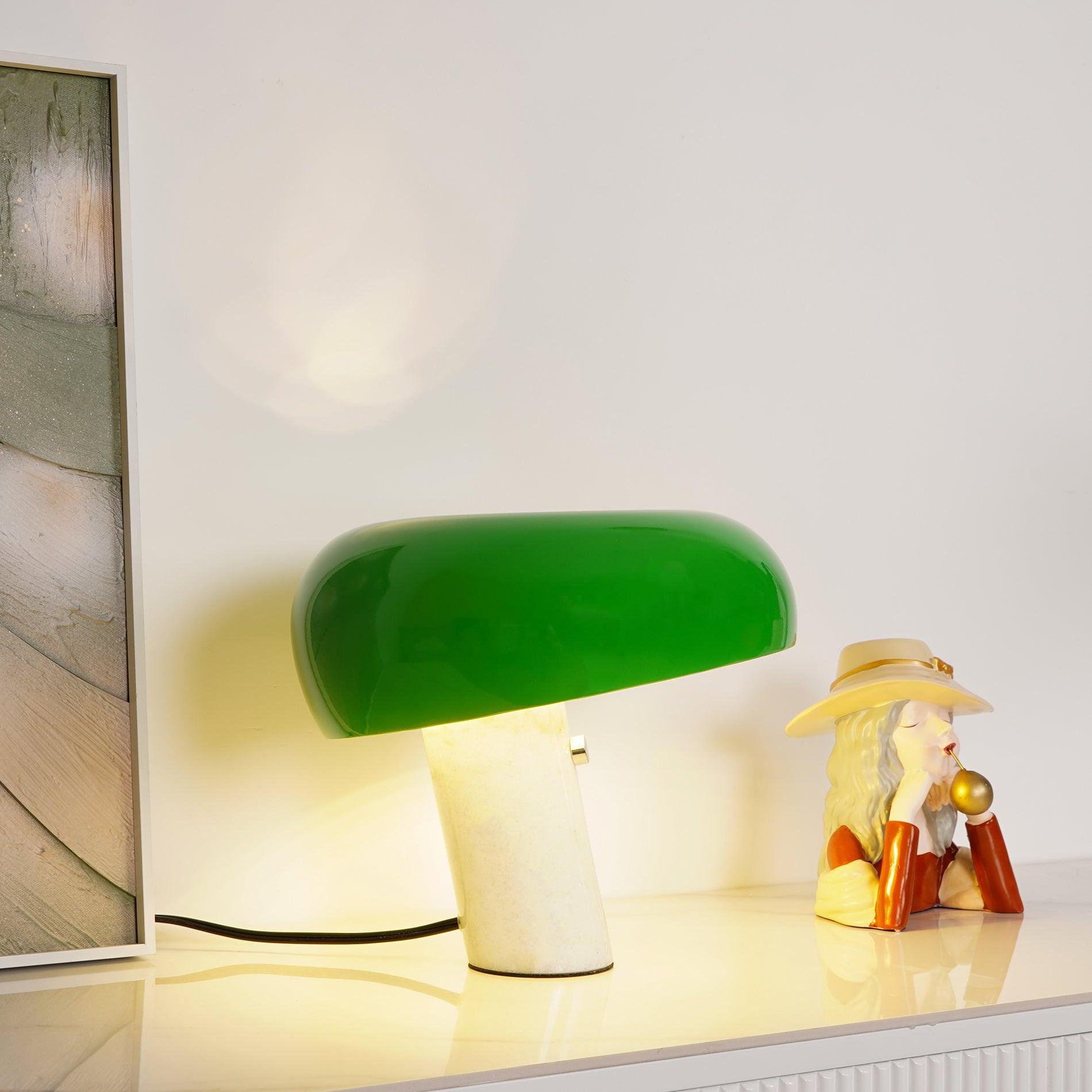 Vestra Marble Table Lamp With Enamelled Metal Reflector And Carrara Base