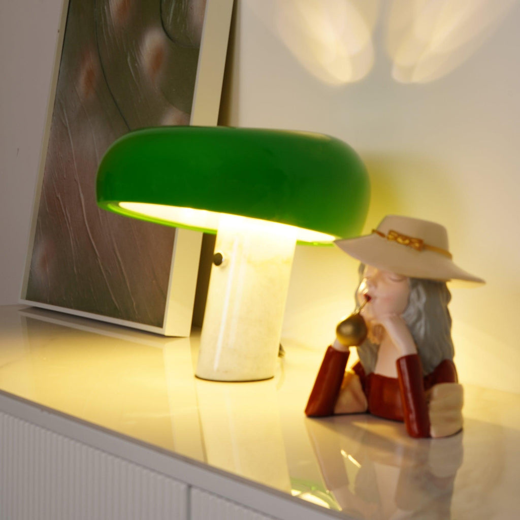 Vestra Marble Table Lamp With Enamelled Metal Reflector And Carrara Base
