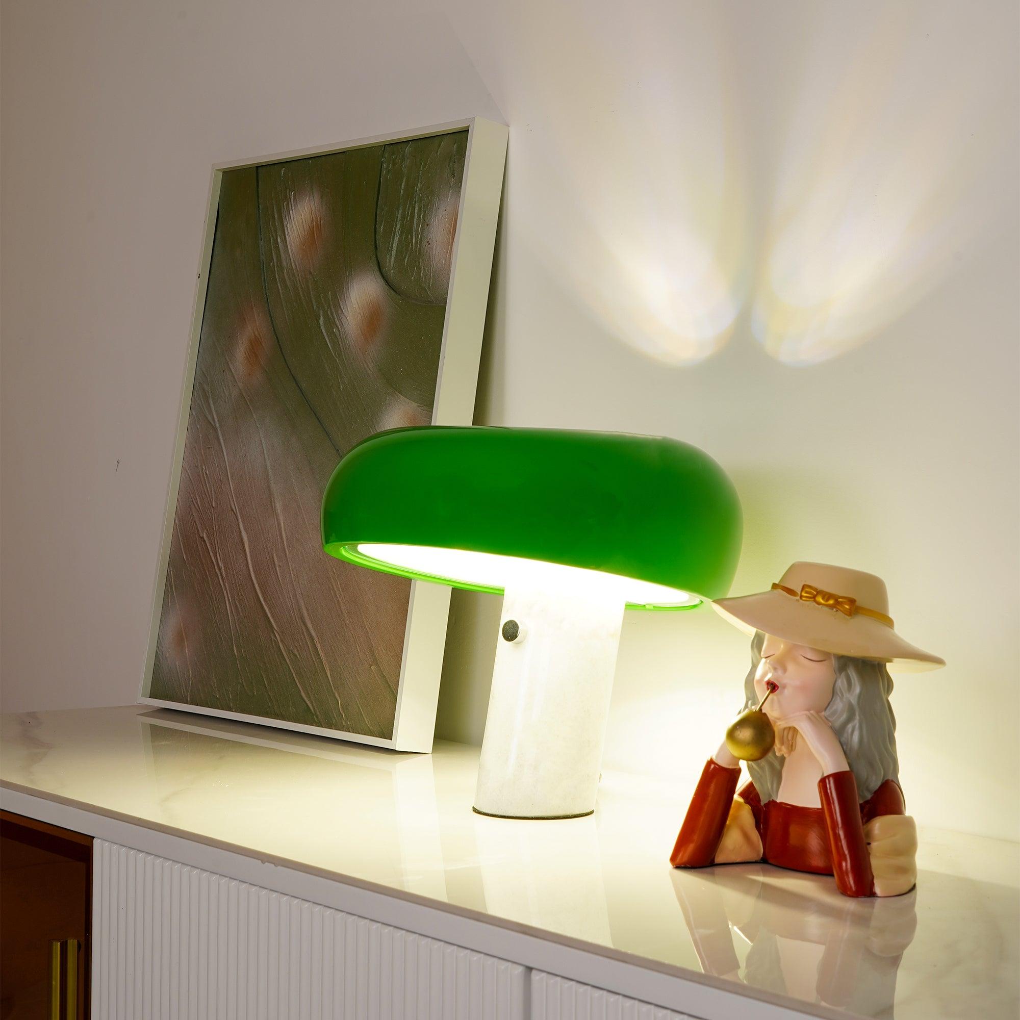 Vestra Marble Table Lamp With Enamelled Metal Reflector And Carrara Base