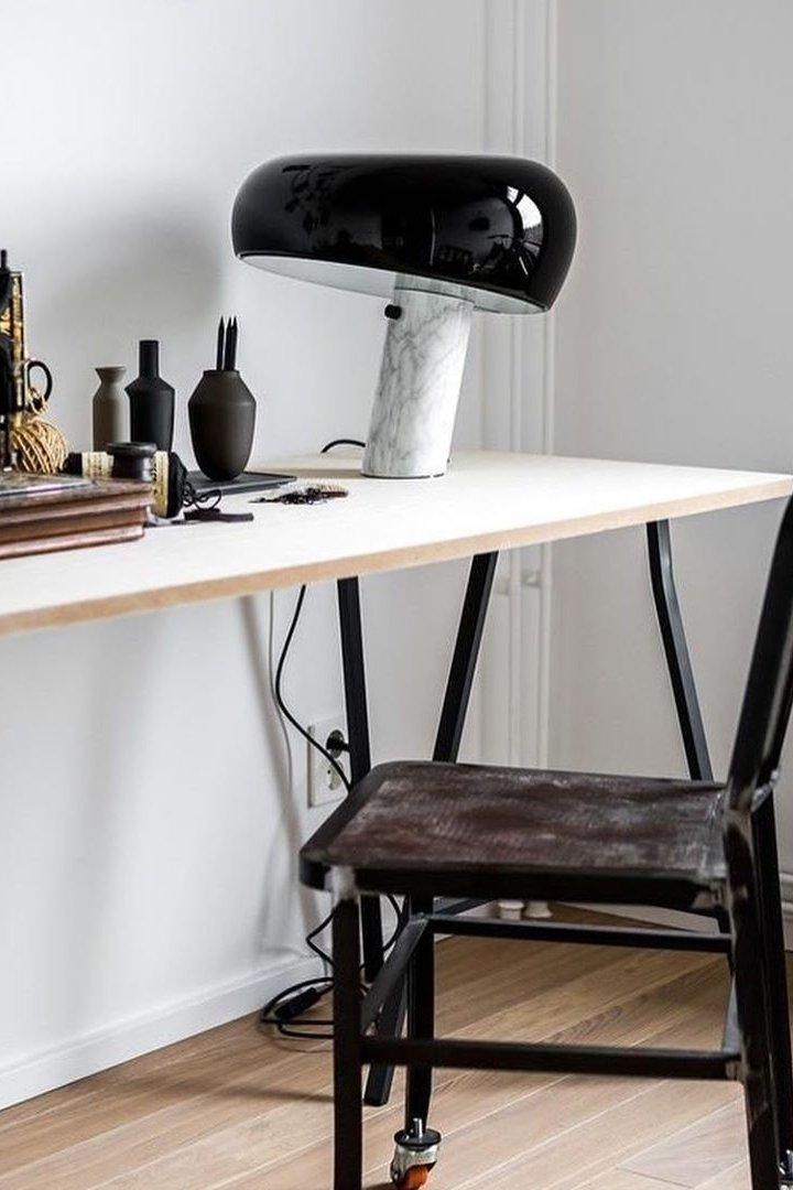 Vestra Marble Table Lamp With Enamelled Metal Reflector And Carrara Base