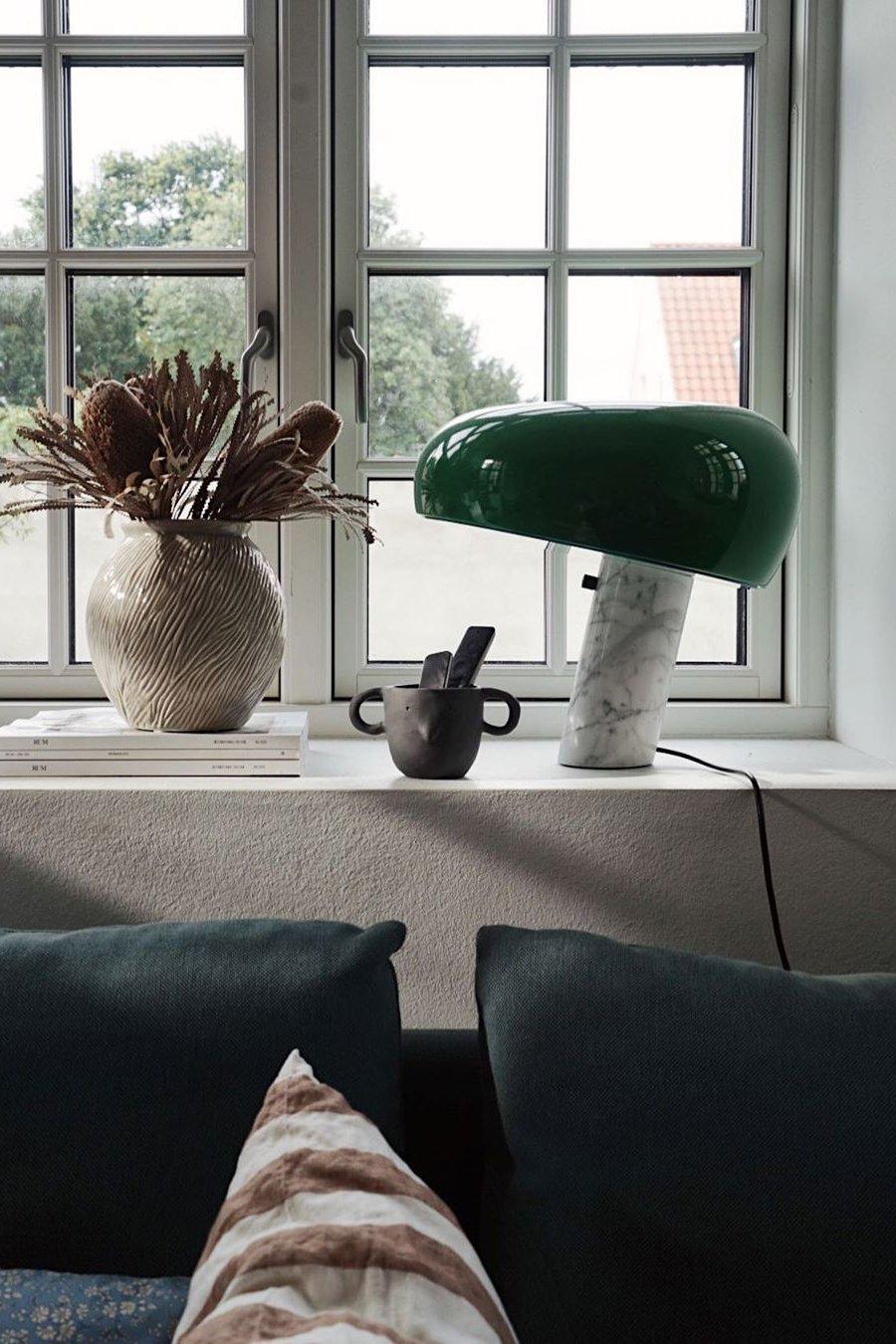 Vestra Marble Table Lamp With Enamelled Metal Reflector And Carrara Base