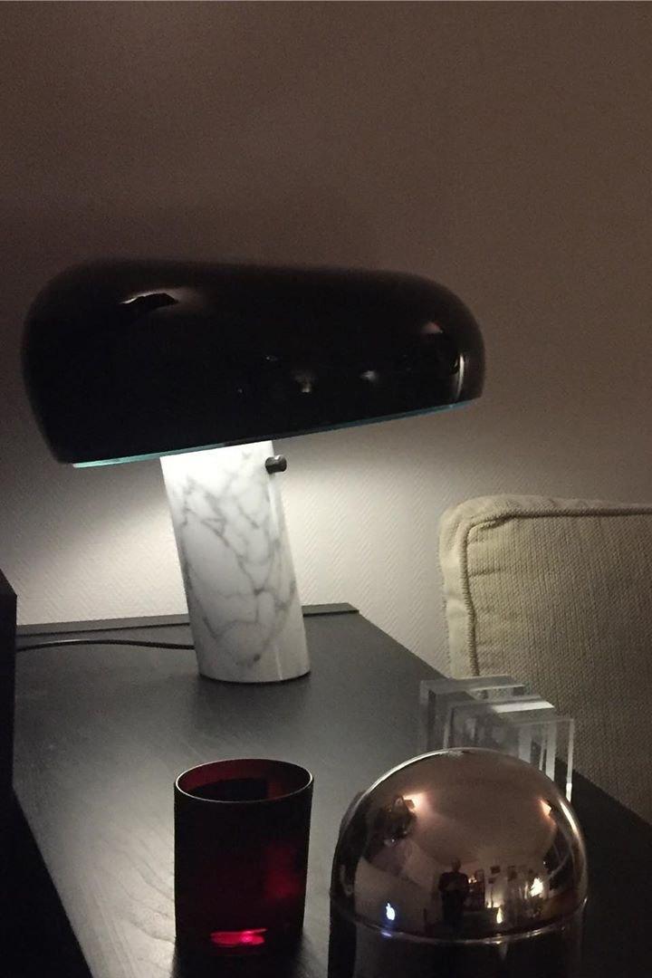 Vestra Marble Table Lamp With Enamelled Metal Reflector And Carrara Base