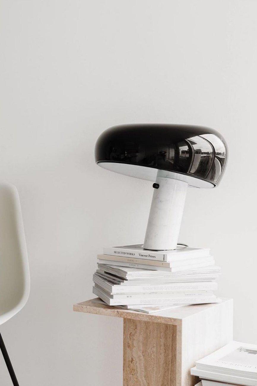 Vestra Marble Table Lamp With Enamelled Metal Reflector And Carrara Base