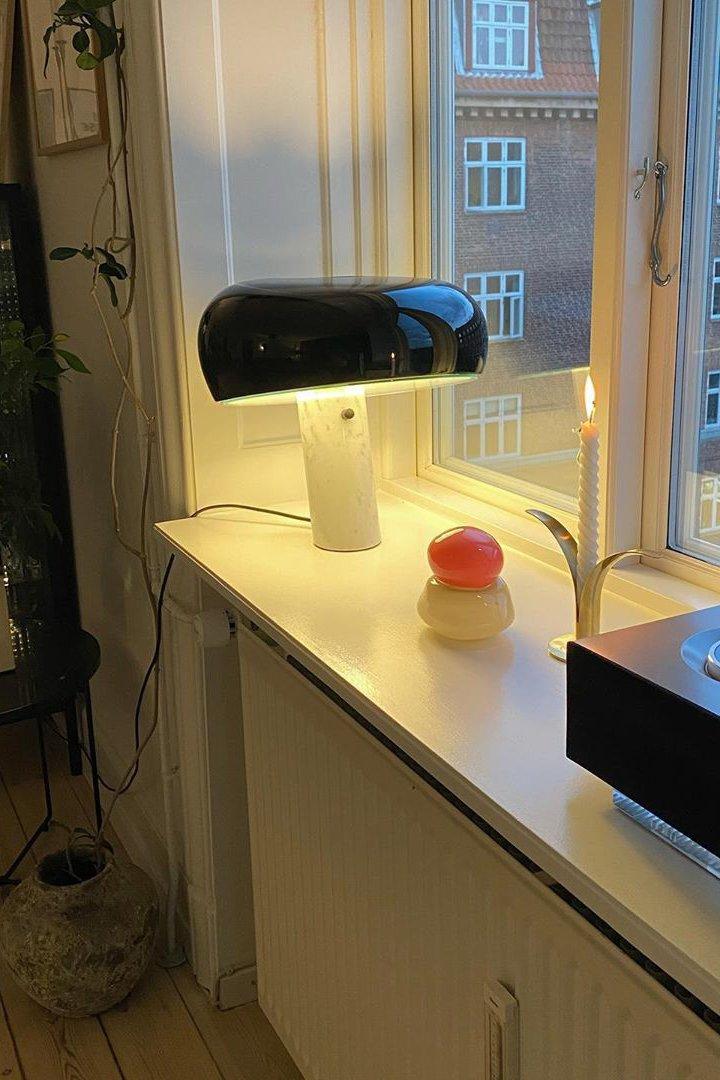 Vestra Marble Table Lamp With Enamelled Metal Reflector And Carrara Base