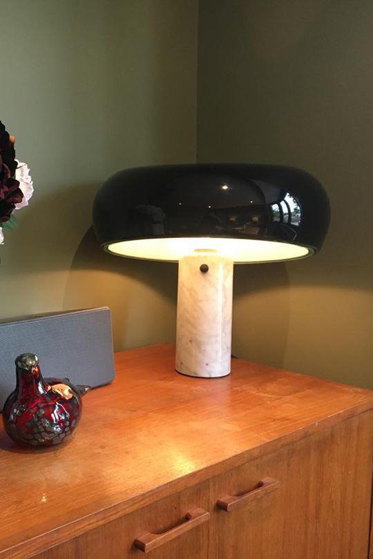 Vestra Marble Table Lamp With Enamelled Metal Reflector And Carrara Base