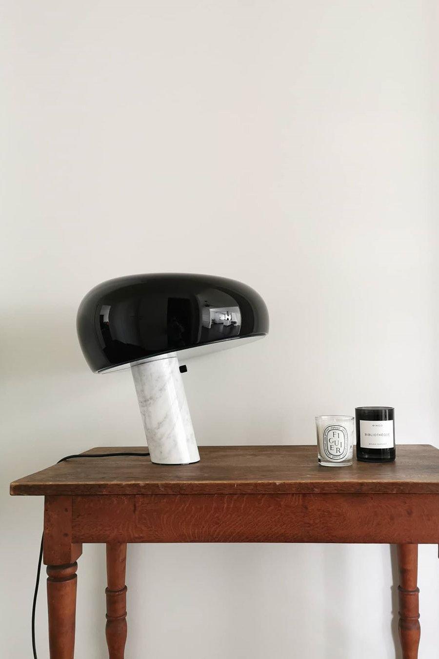 Vestra Marble Table Lamp With Enamelled Metal Reflector And Carrara Base