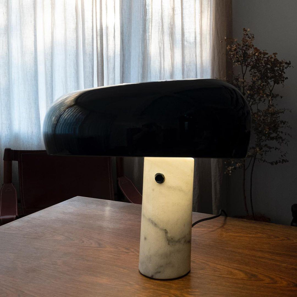 Vestra Marble Table Lamp With Enamelled Metal Reflector And Carrara Base