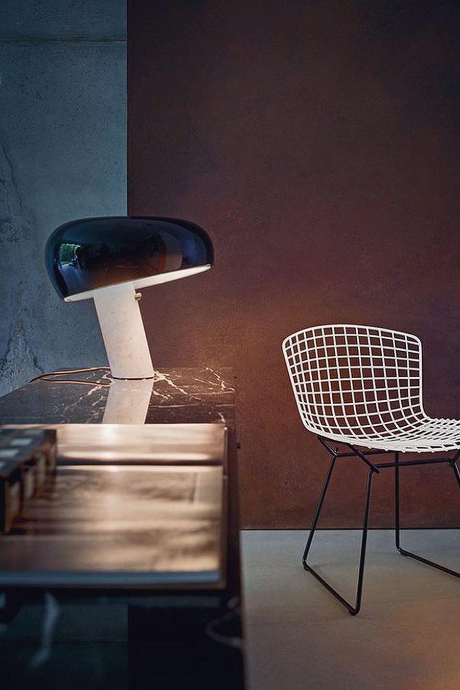 Vestra Marble Table Lamp With Enamelled Metal Reflector And Carrara Base