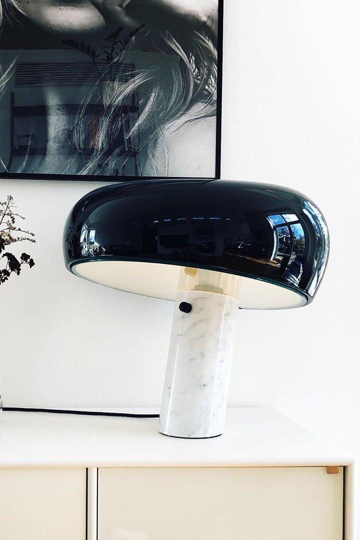 Vestra Marble Table Lamp With Enamelled Metal Reflector And Carrara Base