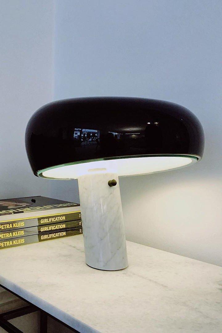Vestra Marble Table Lamp With Enamelled Metal Reflector And Carrara Base