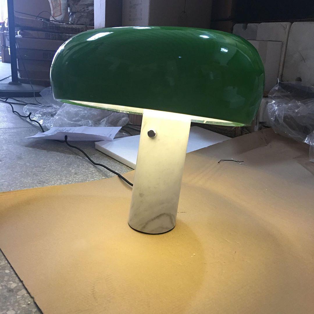 Vestra Marble Table Lamp With Enamelled Metal Reflector And Carrara Base