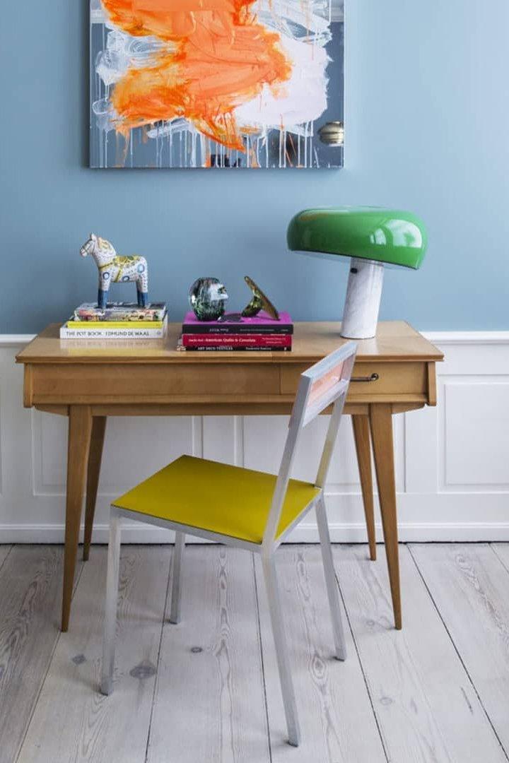 Vestra Marble Table Lamp With Enamelled Metal Reflector And Carrara Base