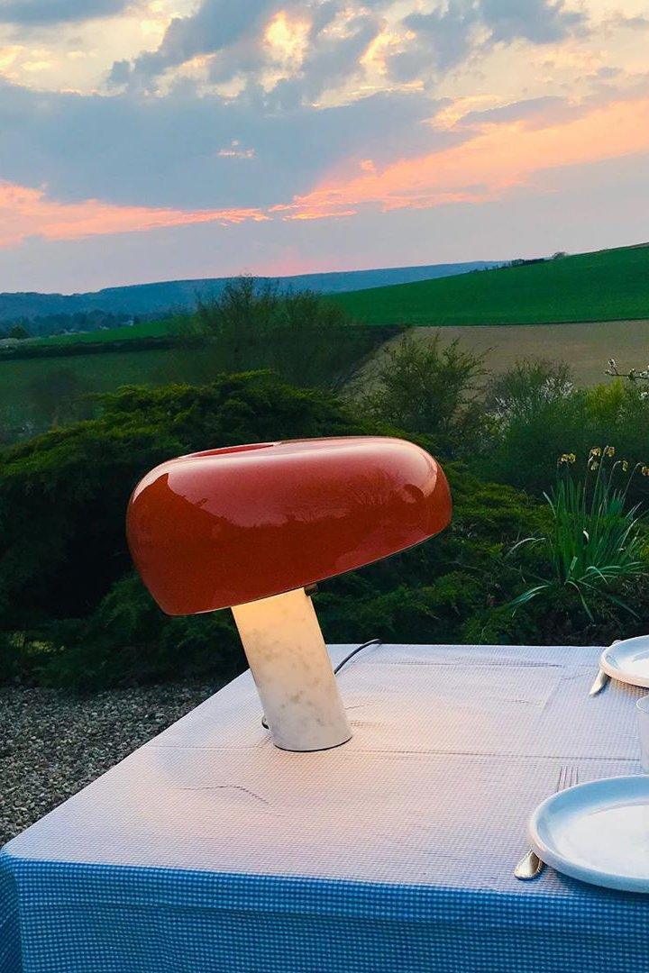 Vestra Marble Table Lamp With Enamelled Metal Reflector And Carrara Base