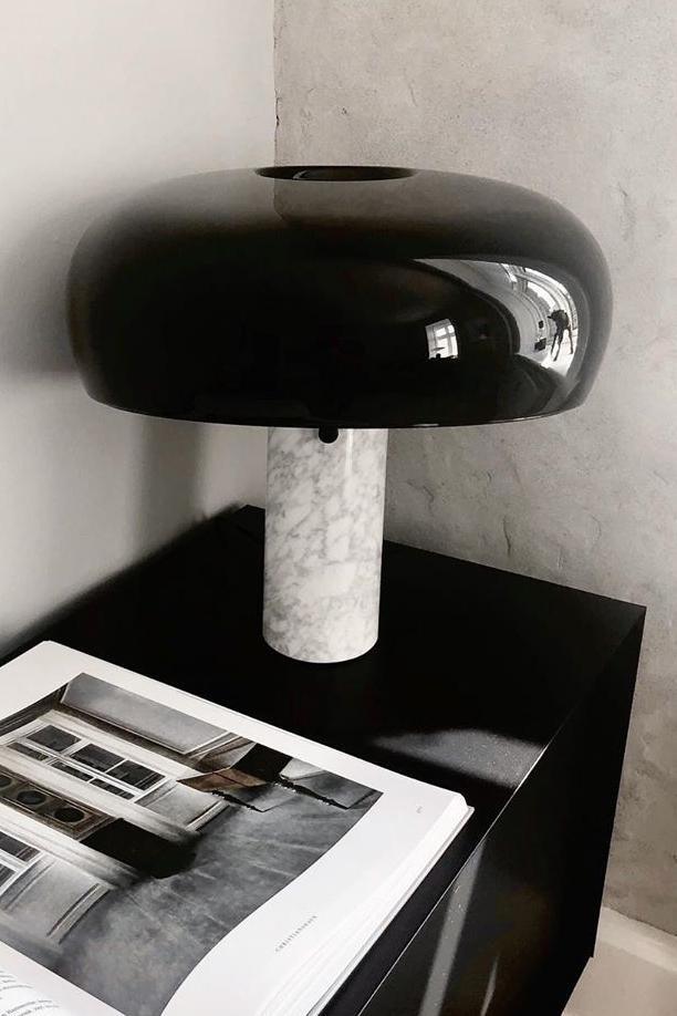 Vestra Marble Table Lamp With Enamelled Metal Reflector And Carrara Base