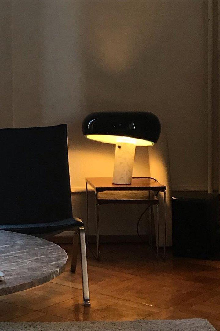 Vestra Marble Table Lamp With Enamelled Metal Reflector And Carrara Base