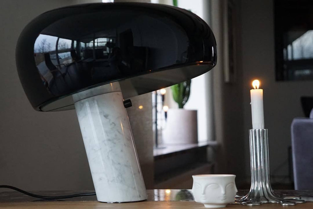 Vestra Marble Table Lamp With Enamelled Metal Reflector And Carrara Base