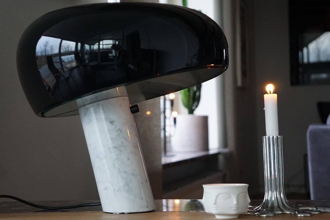 Vestra Marble Table Lamp With Enamelled Metal Reflector And Carrara Base
