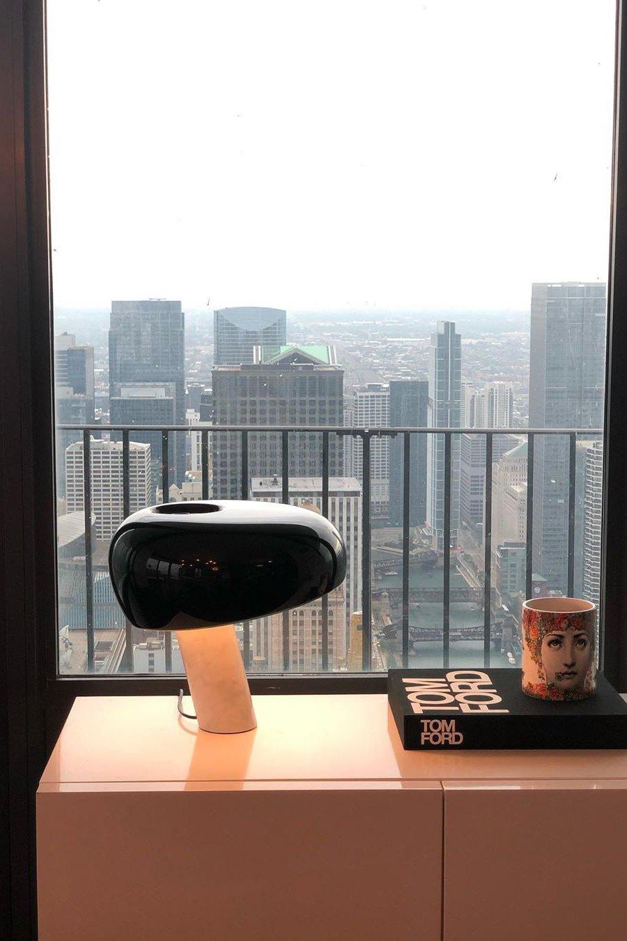 Vestra Marble Table Lamp With Enamelled Metal Reflector And Carrara Base