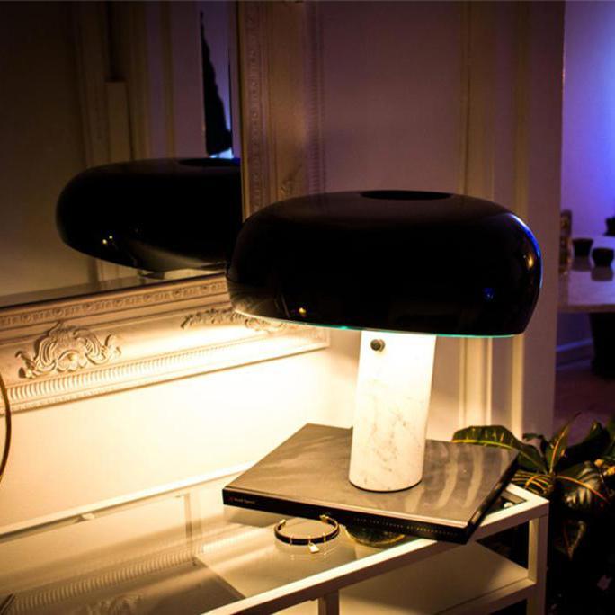 Vestra Marble Table Lamp With Enamelled Metal Reflector And Carrara Base