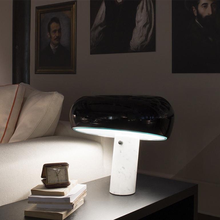 Vestra Marble Table Lamp With Enamelled Metal Reflector And Carrara Base