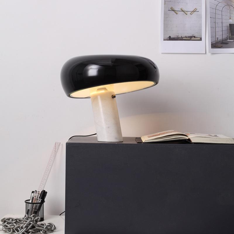 Vestra Marble Table Lamp With Enamelled Metal Reflector And Carrara Base