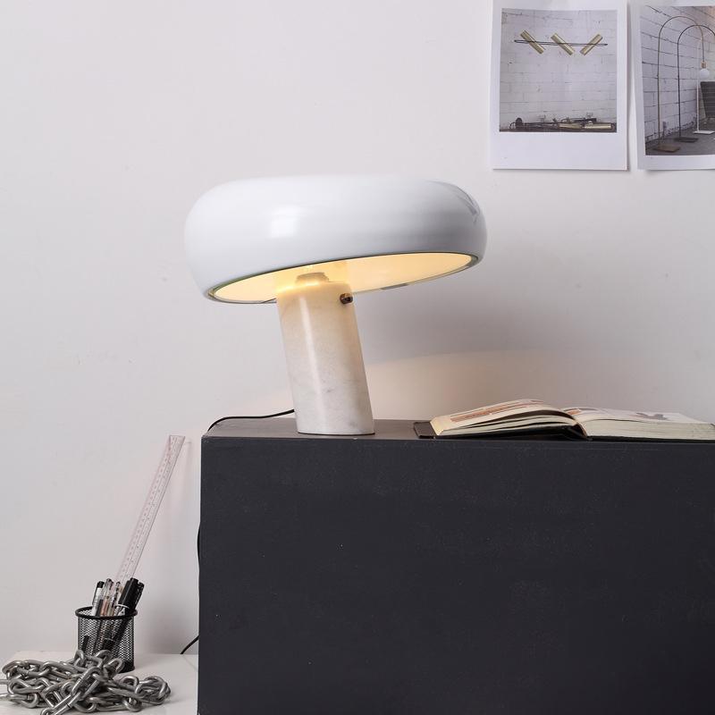 Vestra Marble Table Lamp With Enamelled Metal Reflector And Carrara Base