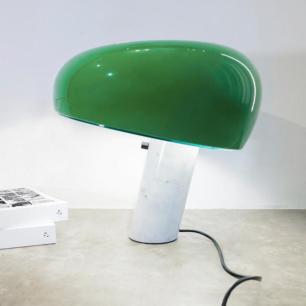 Vestra Marble Table Lamp With Enamelled Metal Reflector And Carrara Base
