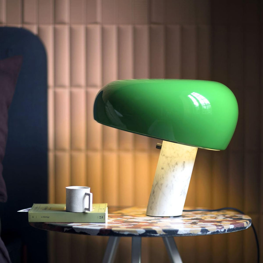 Vestra Marble Table Lamp With Enamelled Metal Reflector And Carrara Base