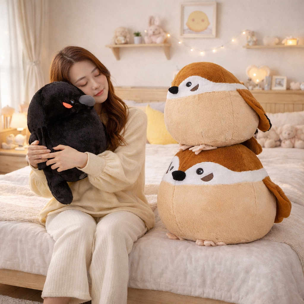 Round Chonky Sparrow Raven Crow Bird Plushies | ventumra