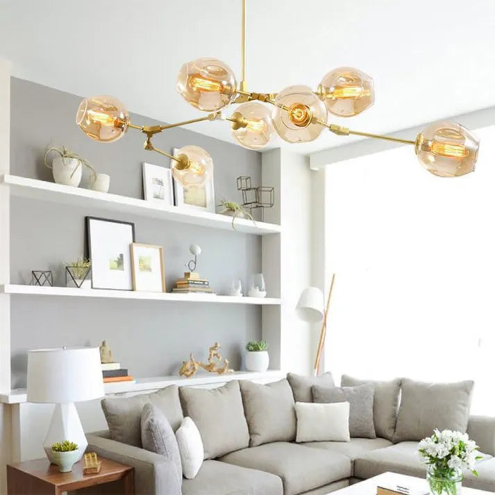Lyra Branching Pendant Light With Blown Glass And Metal